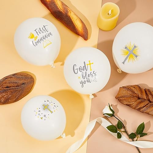 Miniatura 10 de 48 globos de látex de palomas cruzadas, globos de látex de cáliz, globos de látex de bautismo de 12 pulgadas, globos de látex de bautismo que Dios