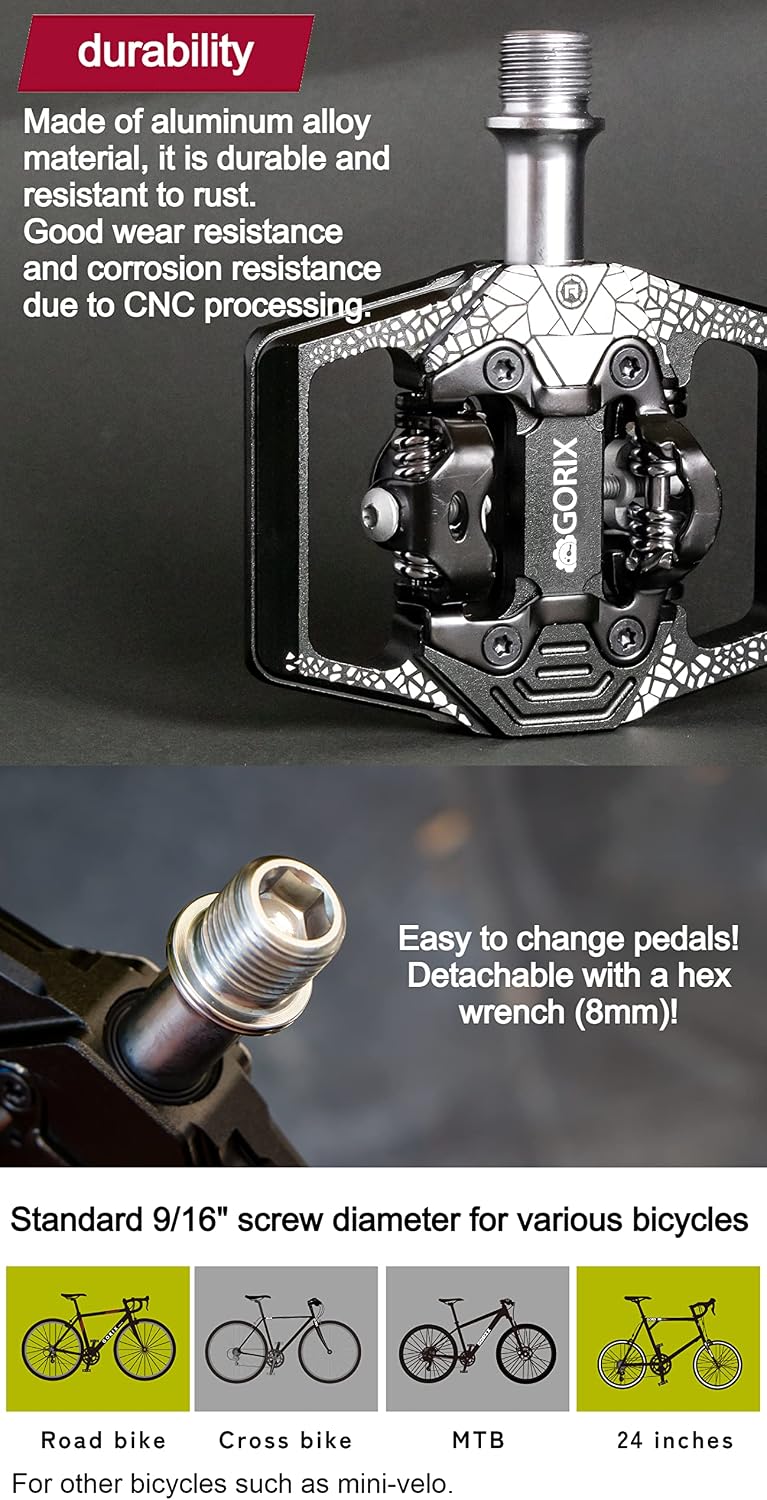 GORIX Bike Binding Pedals Wide CNC 3 Bbearings with Cleat Road Mountain MTB Bicycle (GX-PM160)