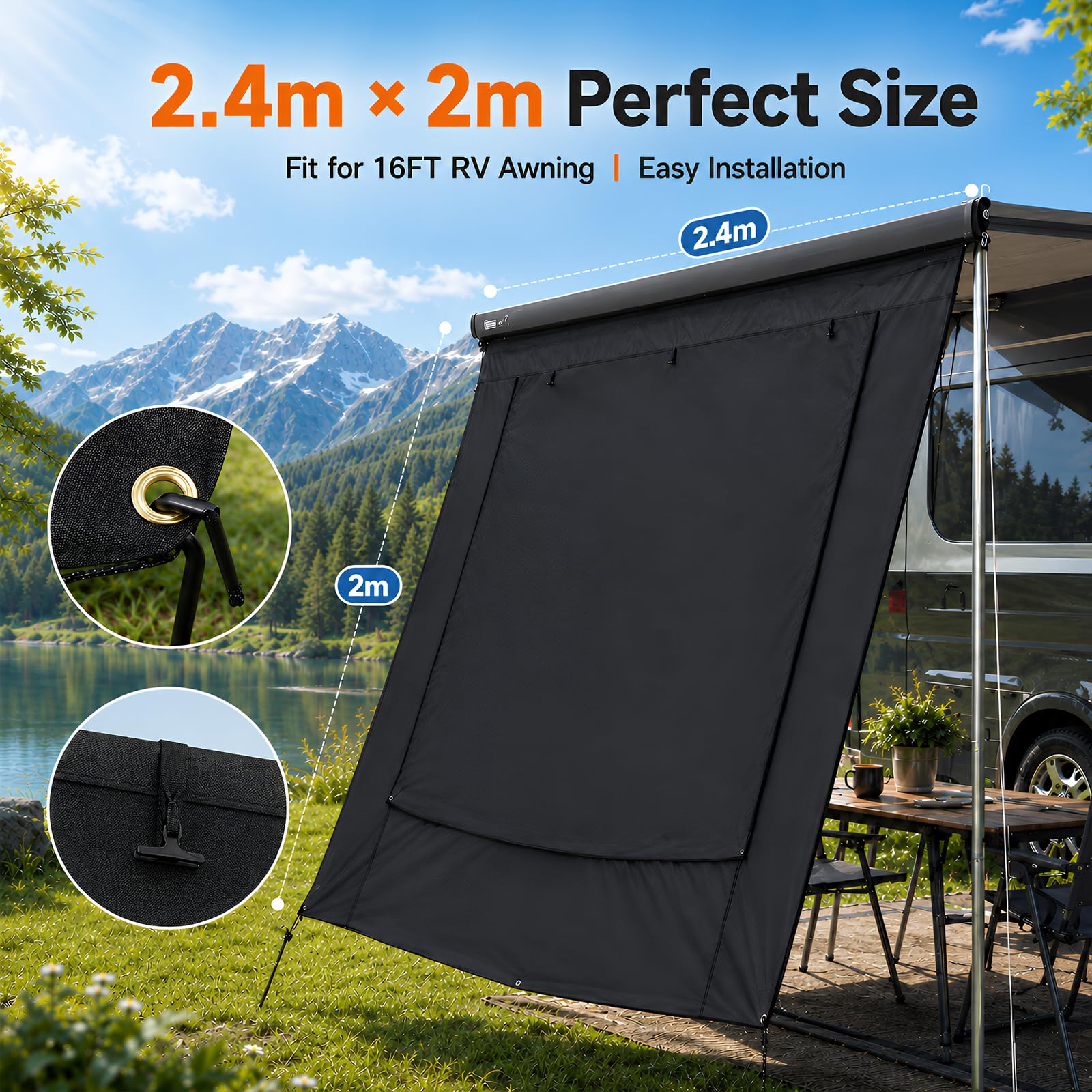 Sonnenschutz Markise 2,4x2m für 16FT Wohnmobil, UV 95%, Rollvorhang