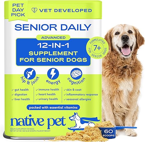 Native Pet Senior Daily Dog Vitamins & Supplements – 12-in-1 Dog Multivitamin Powder for Senior Dogs – Supports Mobility, Cognition, Digestion, Immune Health & More – 60 Scoops