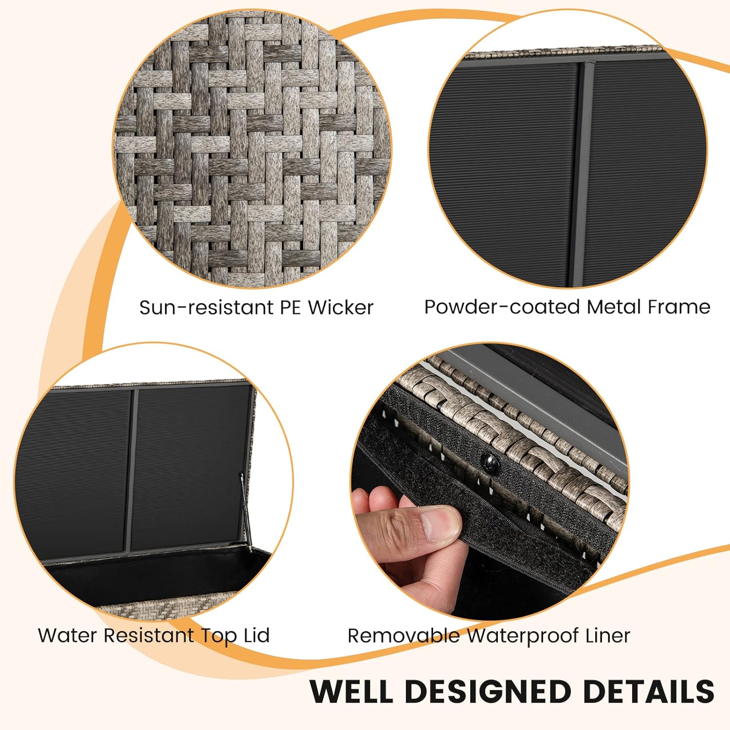 Giantex 96-Gallon Outdoor Storage Box - PE Wicker Deck Box with Lid, 4 Wheels, Waterproof Liner, outside Rattan Storage Container for Patio Cushions, Garden Tools Accessories Storage Box (Mix Gray)