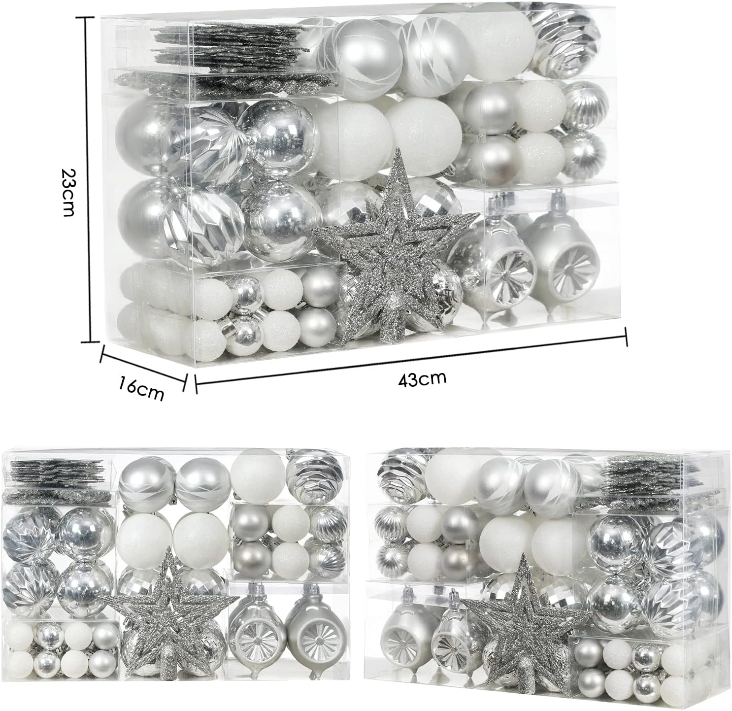 XmasExp 99-Pack Christmas Ball Ornaments Assorted Shatterproof Christmas Tree Decorations with Hand-held Gift Package for Xmas Tree,Home,Party(Silver-White)