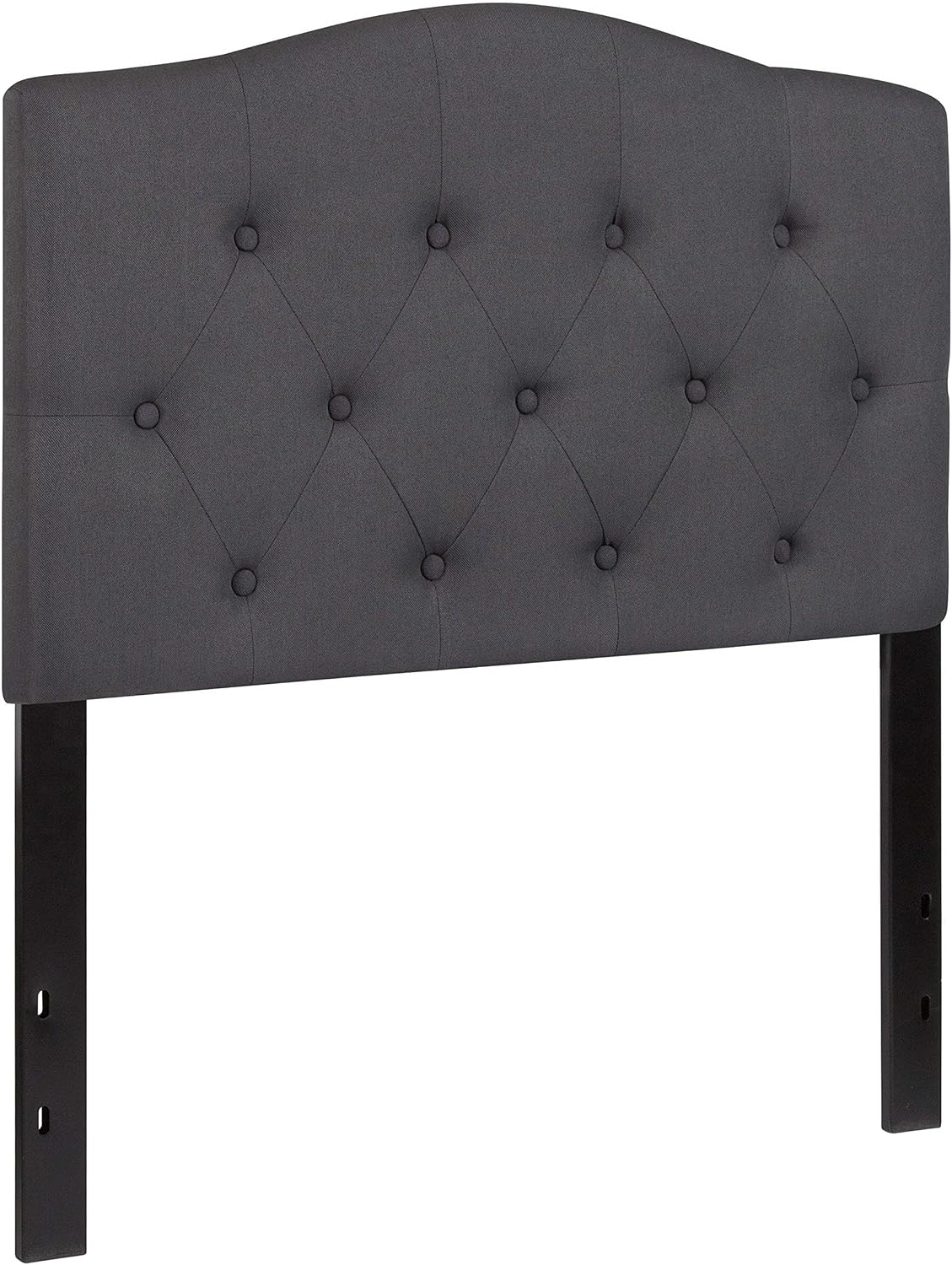 BOWERY HILL Contemporary Tufted Twin Panel Headboard, Dark Gray Fabric Upholstery, Button Tufted Diamond Stitching, Adjustable Black Metal Stands, 39.25 in Width, Modern Bedroom Furniture