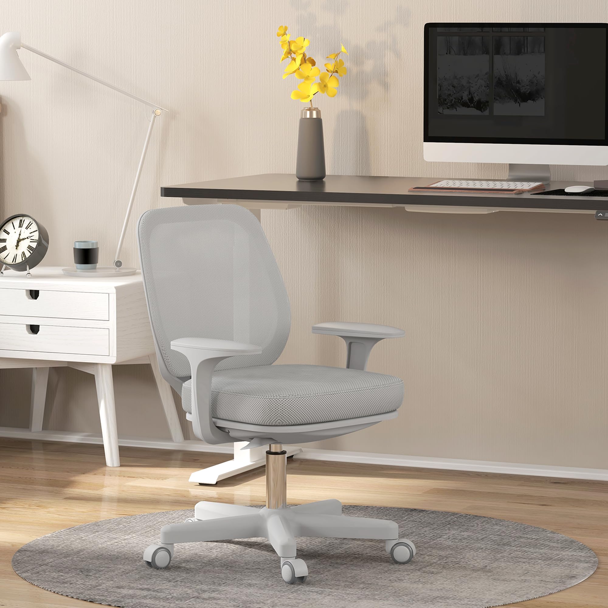 Vinsetto Sedia Ufficio Ergonomica ad Altezza Regolabile Grigio | Schienale Traspirante, Sedia da Scrivania, Tessuto a Rete, Cameretta, 55x48x82.5-94.5 cm