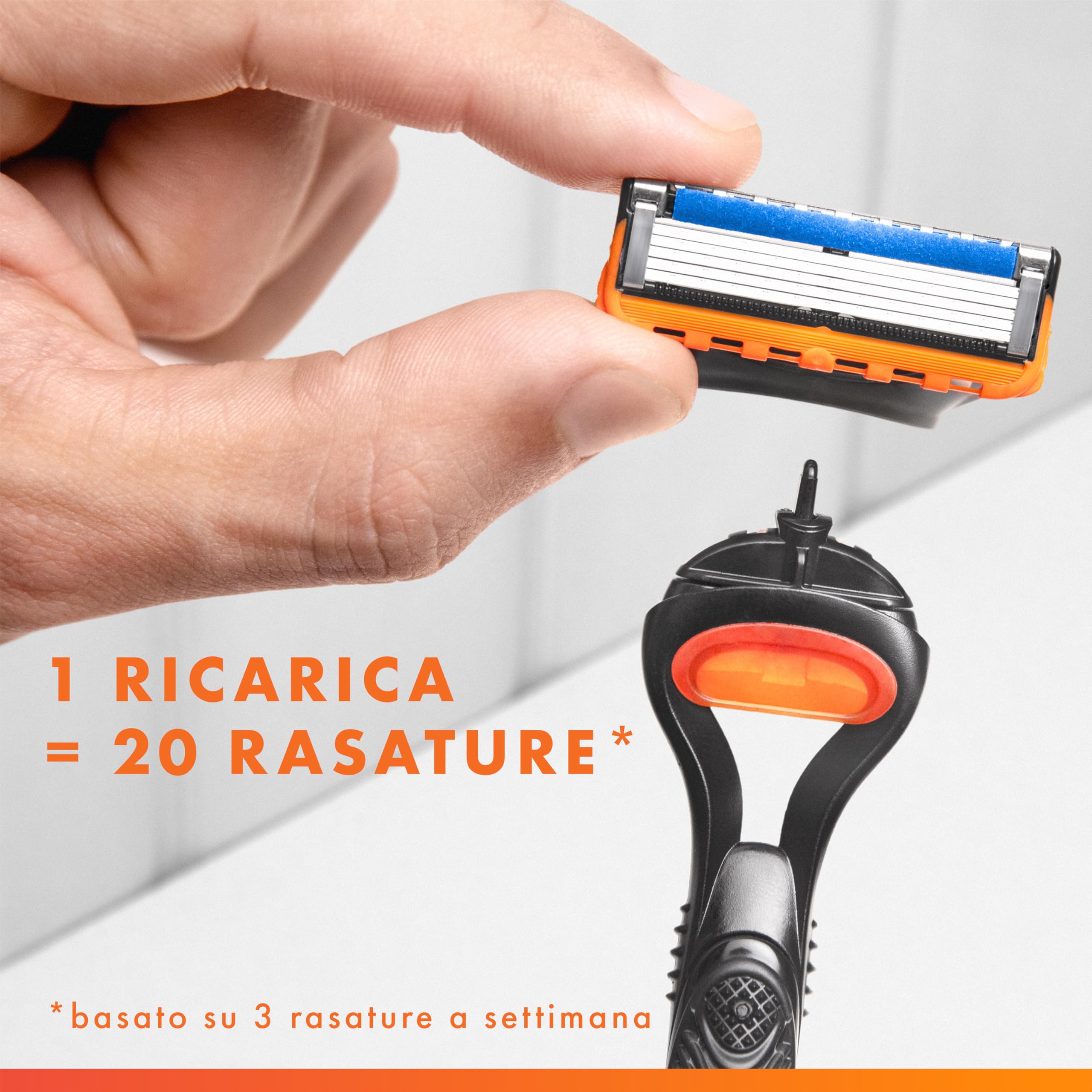 Gillette Fusion5 Rasoio Barba, 1 Rasoio Gillette + 1 Lametta di Ricambio, con Striscia Lubrificante per una Morbida Scorrevolezza e 5 Lame per una Rasatura Profonda e Duratura + Fusion Gel da Barba