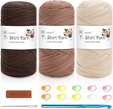 3 Pack 200g T Shirt Yarn for Crocheting - Crochet Yarn Thick Includes 10mm Hook & Accessories - Ideal for DIY Tote Bags, Cushions, Chunky Blankets & Home Decor Projects
