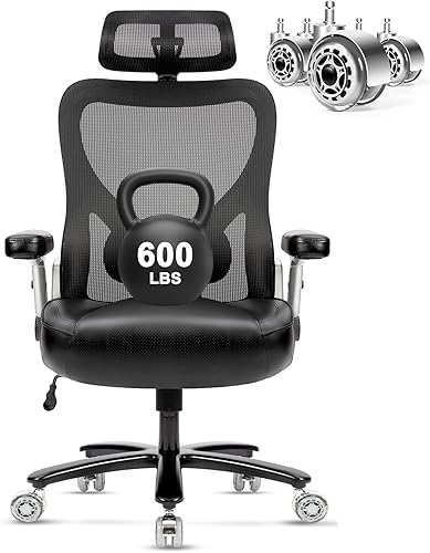 Miniatura 37 de Bigroof Silla de oficina en casa, silla de escritorio ergonómica de malla de 400 libras con brazos de apoyo lumbar ajustables, respaldo alto,