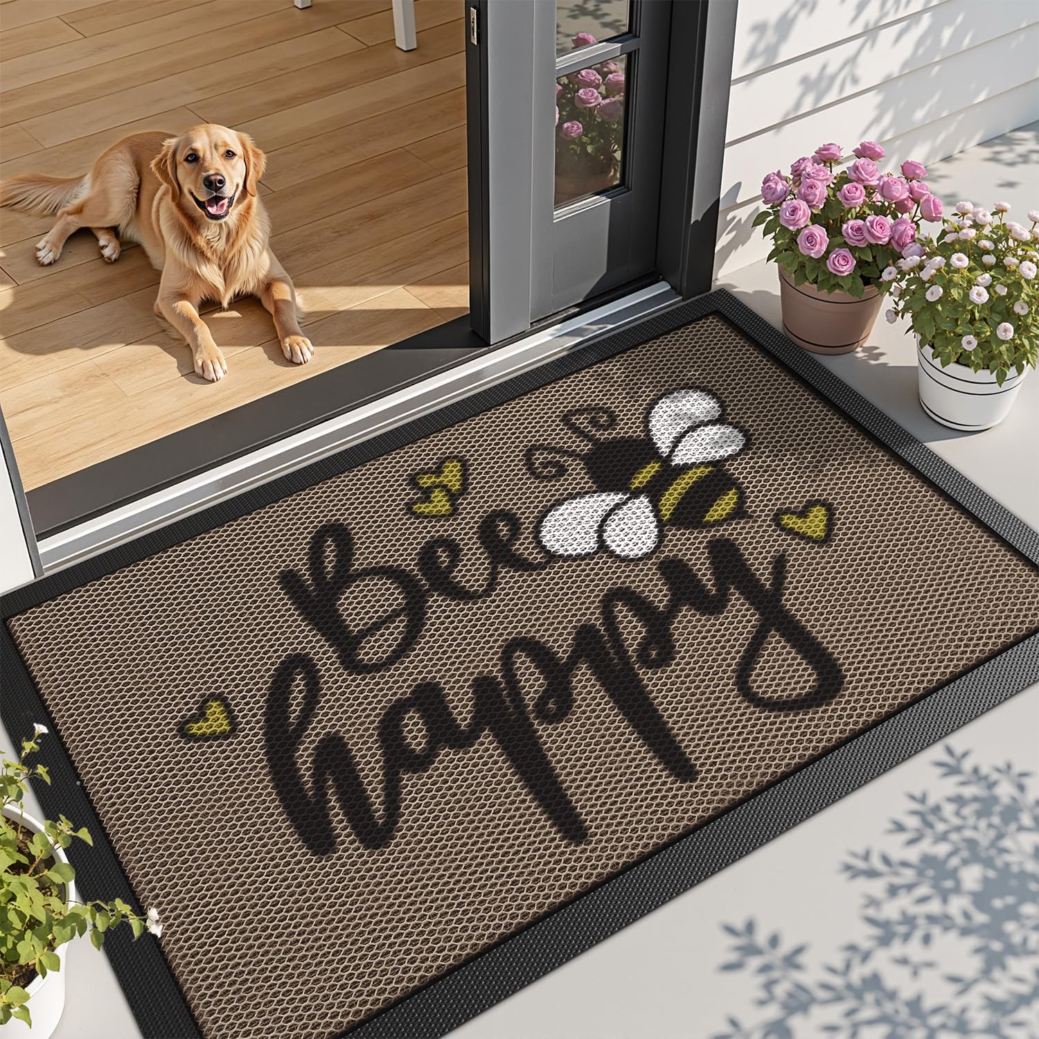 LUMI Outside Welcome Door Mat 32x59, Non Slip Durable Rubber Entrance Doormat, Low Profile Easy Clean Mats for Front Back Door Entryway Porch Garage,