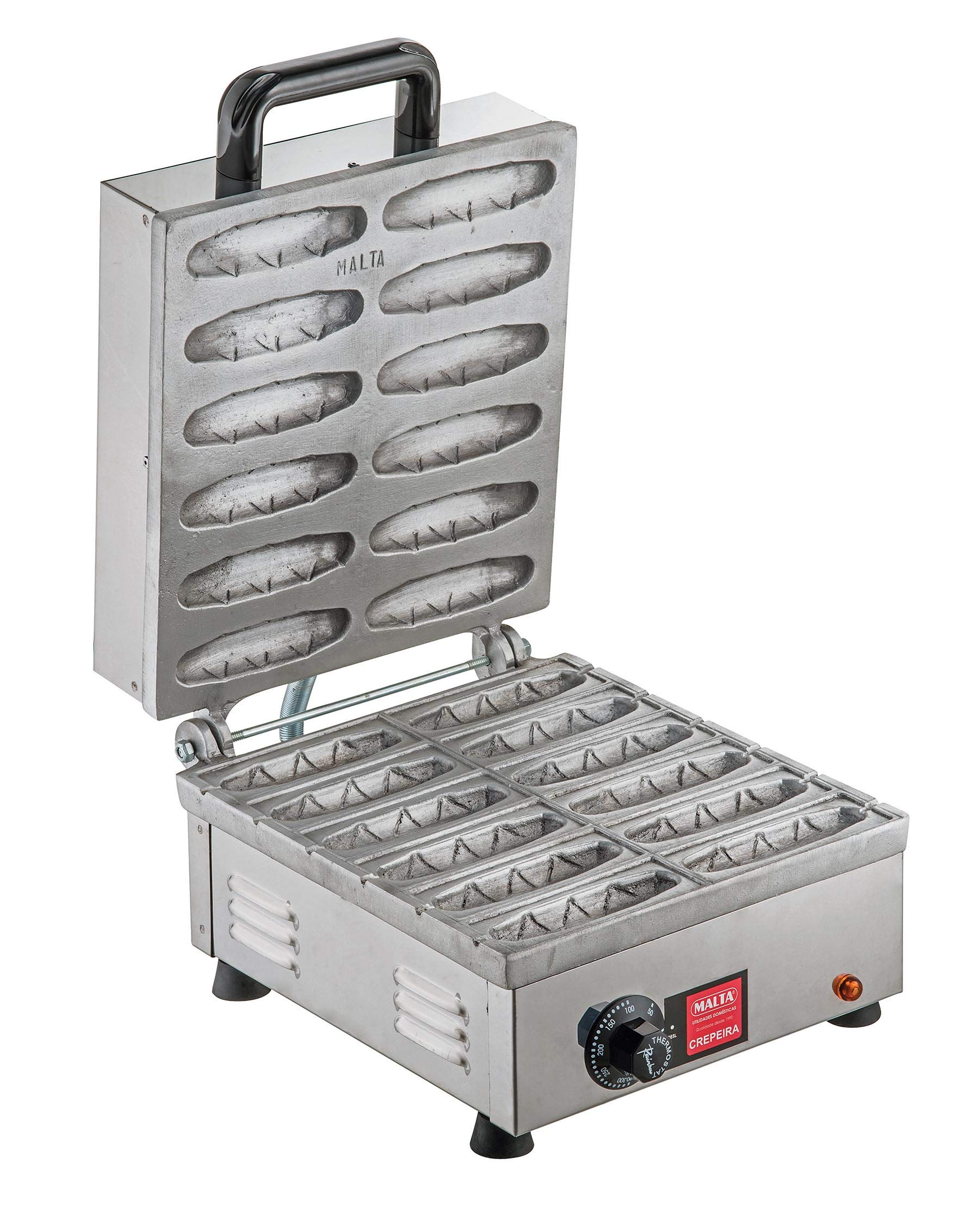 Malta Crepeira Elétrica 12 Cavidades 127V Inox 2000W Prensa Alumínio Maciço com