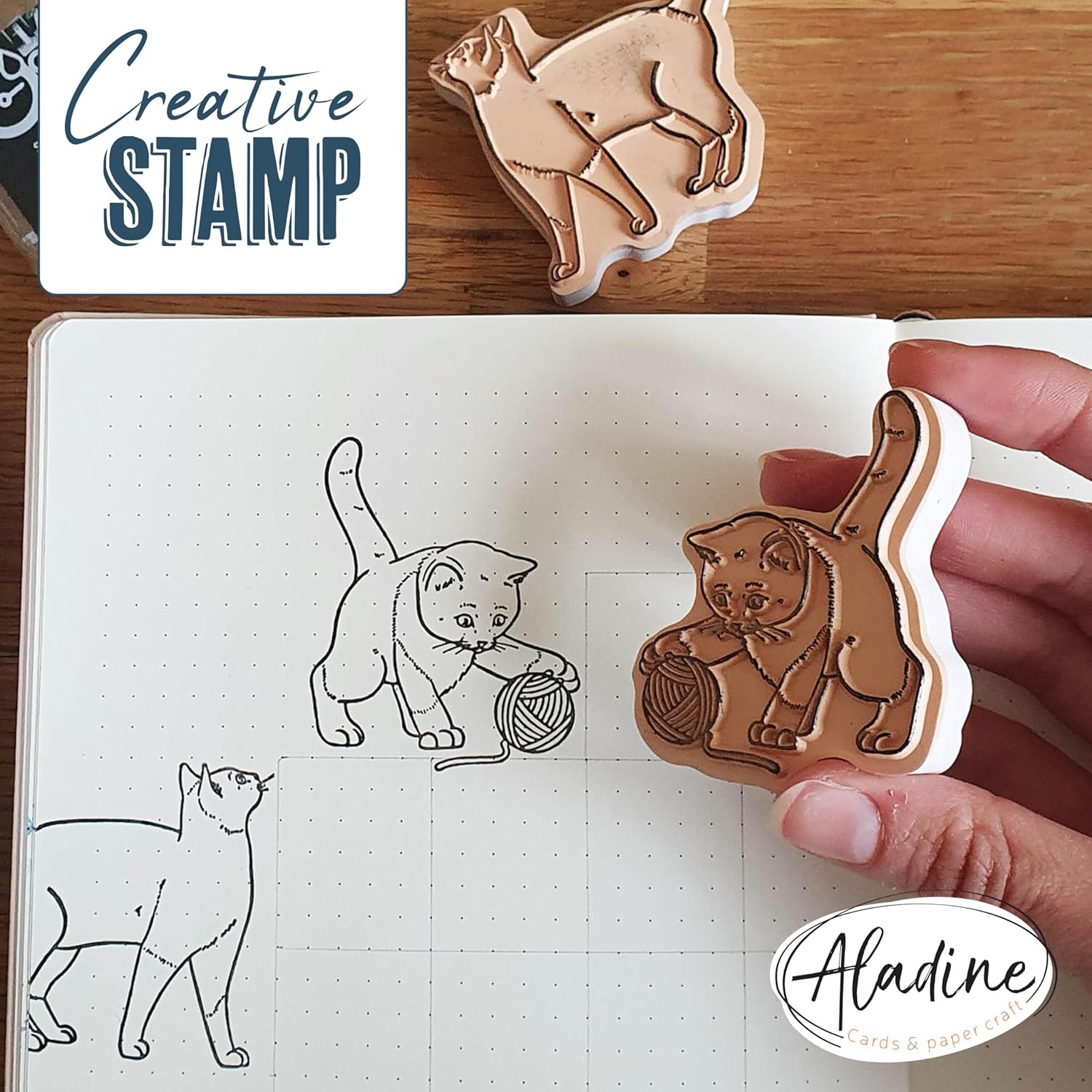 Aladine -16 Cat Stamps with Ink – Foam & Rubber – for Carding, Bullet Journal, Scrapbooking, Hobbies, Drawing – Creative Stamp – Gift Idea for Children Adult, 03714