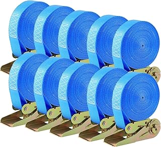 10 Pçs 800kg Cintas de Amarre Carraca, 6m de Comprimento e 25 mm, Cintas de Amarre, Eslingas de Carga, Fita de Amarre com Trinquete, para Bagageira de Carro, Surf, Bicicleta, Caiaque, Moto Resistente