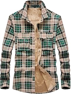 Duohropke Jacket Men's Lined Urban Style Autumn Lumberjack Shirt Flannel Shirt Plaid Flannel Shirt Jacket Checked Shirt Long Sleeves Fluffy Winter Jacket Casual Shirt Checked Casual Jacket