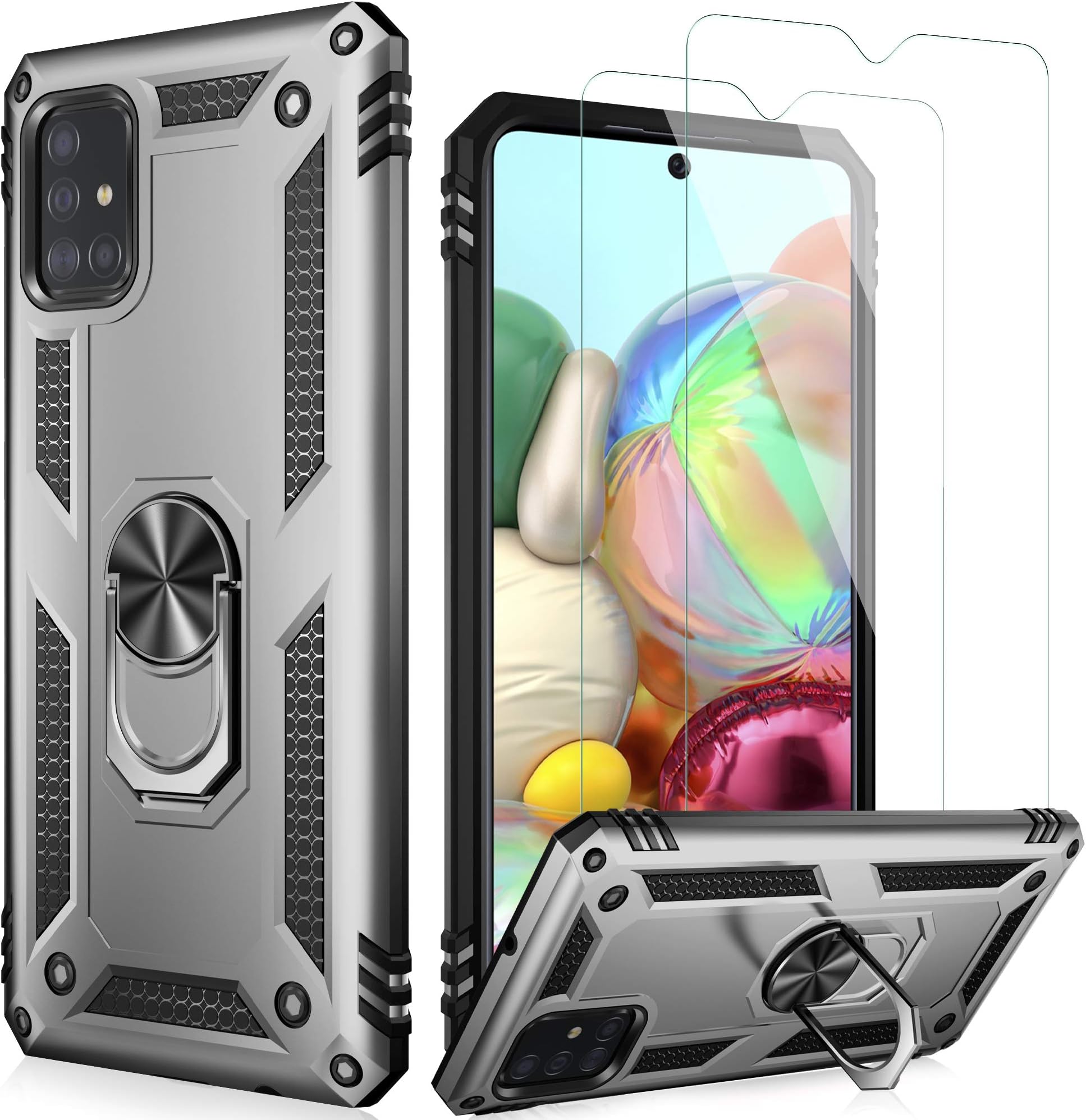 LUMARKE Galaxy A51 Case,Pass 16ft. Drop Tested Military Grade Cover with Magnetic Ring Kickstand Compatible with Car Mount Holder,Protective Phone Case for Samsung Galaxy A51 4G LTE Silver