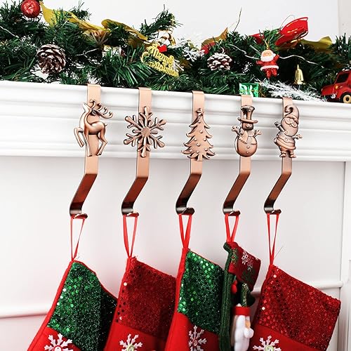 Miniatura 5 de Juego de 5 soportes para calcetines de Navidad para mantel de Navidad, ganchos para medias de chimenea, clip de metal para decoración de Navidad