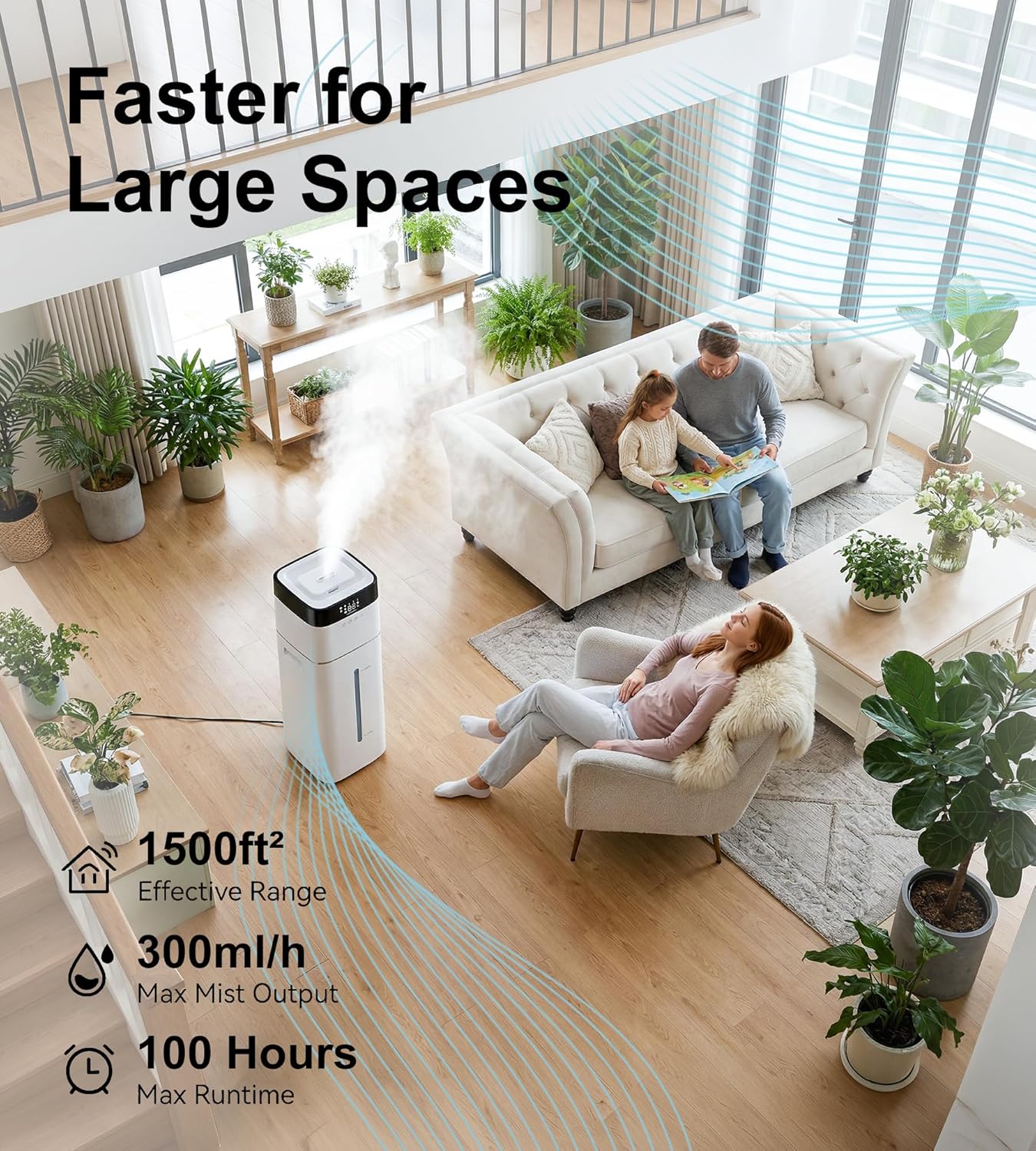 Mountman 4.2Gal/16L Humidifiers for Bedroom,Top Fill Humidifier Large Room with 100H Runtime,300ml/h High Output,Cover Up to 1500ft²,Cool Mist Humidifier for Plants,Indoor,Office,Home,White