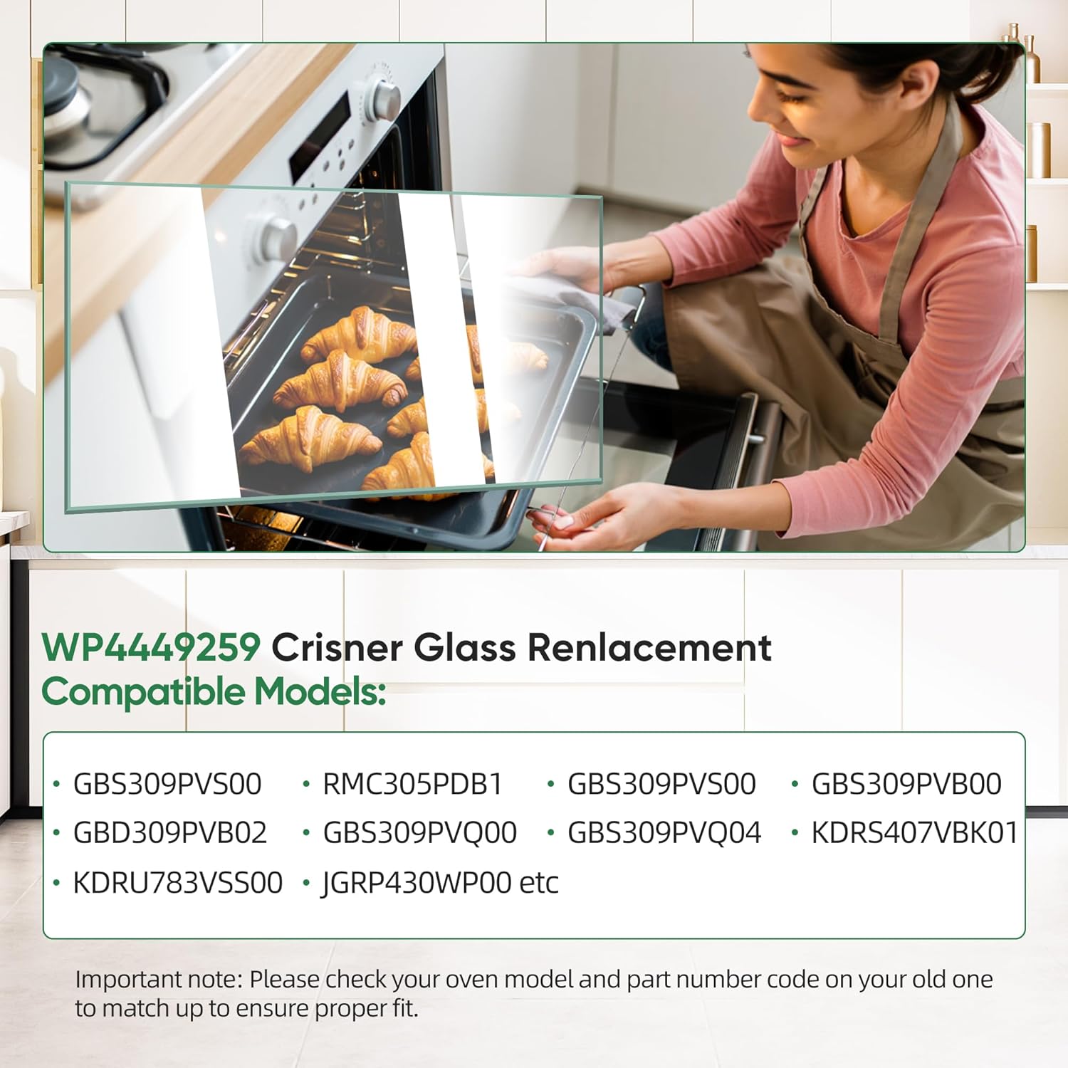 Oven Inner Door Glass Comptabile with Whirlpool 4449259 Range Oven Door Glass Oven Door Glass KDRP463LSS08, KEBC107KSS03 Replace Part Number WP4449259 AP6009384 PS11742543 EAP11742543