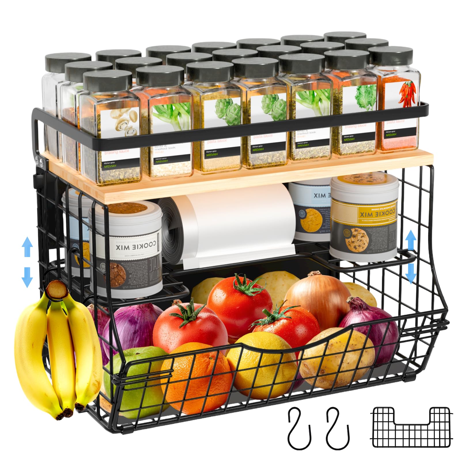 3-Stöckiges Magnetisches Regal für den Kühlschrank, Hängendes Gewürzregal & Obstkorb, Magnetische Aufbewahrung Für Küche und Kühlregal Organizer für Gewürzdosen, Kräuter und Obst Magnetregal