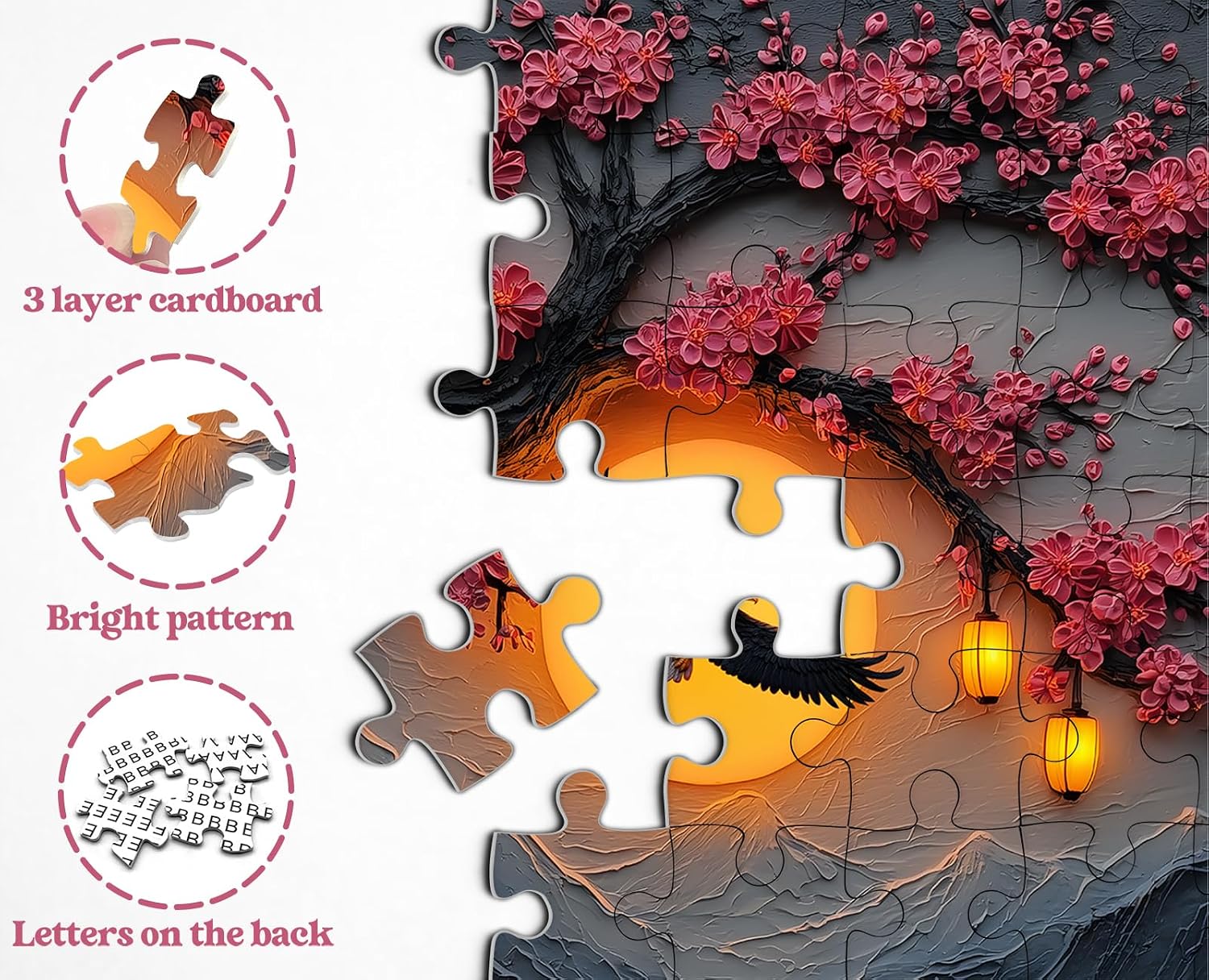Eagles Jigsaw Puzzle 1000 Pieces, Cherry Blossom Puzzles for Adults Bird Animals, Larkipuzz Hard Difficult Sunset Landscape Theme as Wall Decor