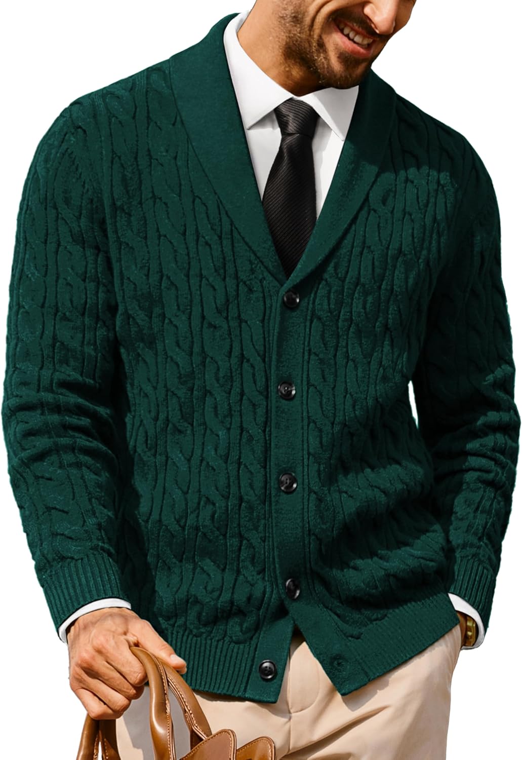 PJ PAUL JONES Mens Cardigan Sweater Cable Knit Sweaters Shawl Collar Texture Solid Cardigans