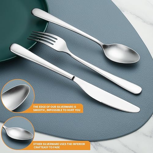 Miniatura 3 de 20-Piece Silverware Flatware Set, Forged Stainless Steel Cutlery Set, Matte Satin Finished, Dishwasher Safe, Modern Luxury Tableware, Silverware for