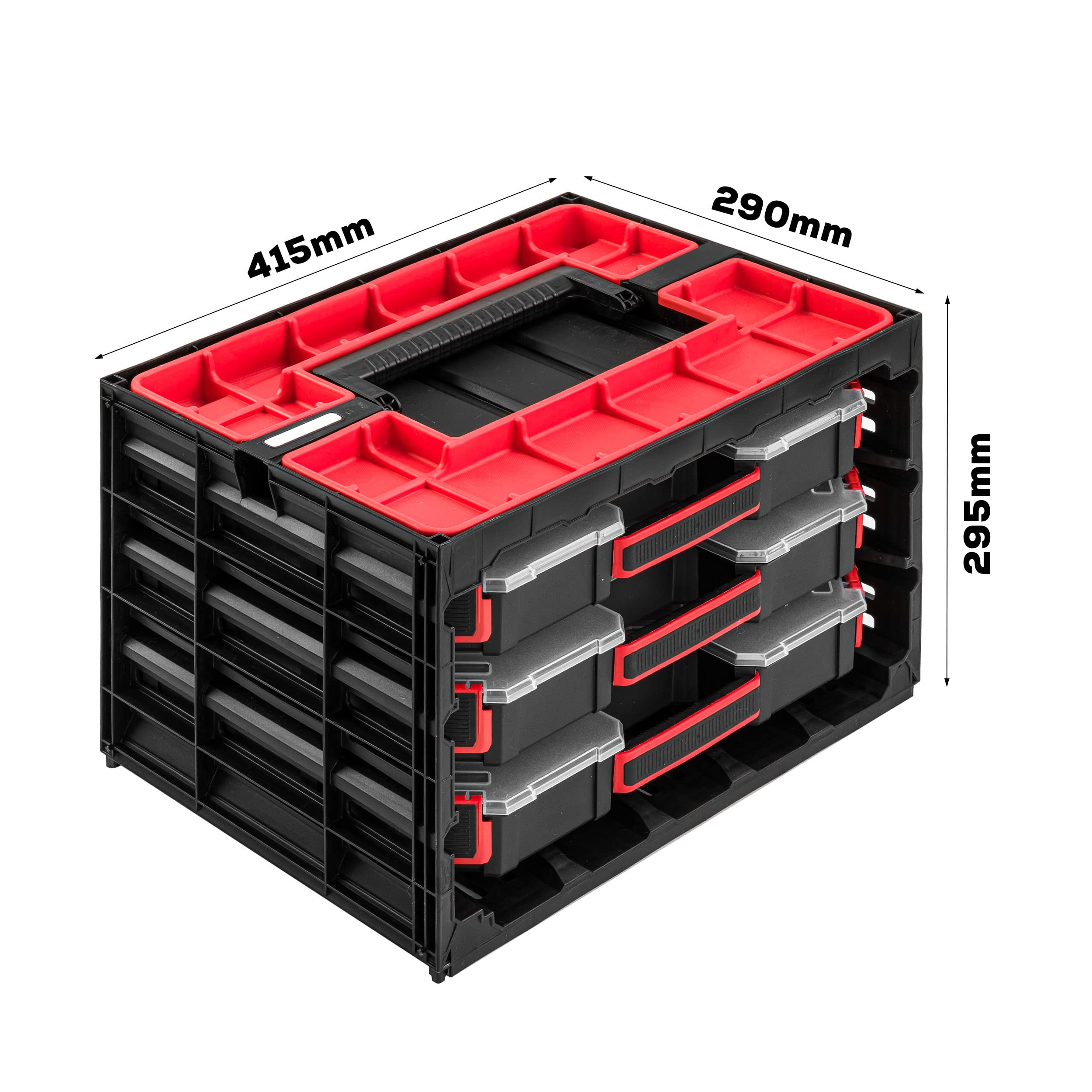 botle Organizador para tornillos, contenedor de taller, 29 x 41,5 x 29,5 cm, universal, maletín, armario de herramientas, caja de clasificación, cajas de clasificación, garaje