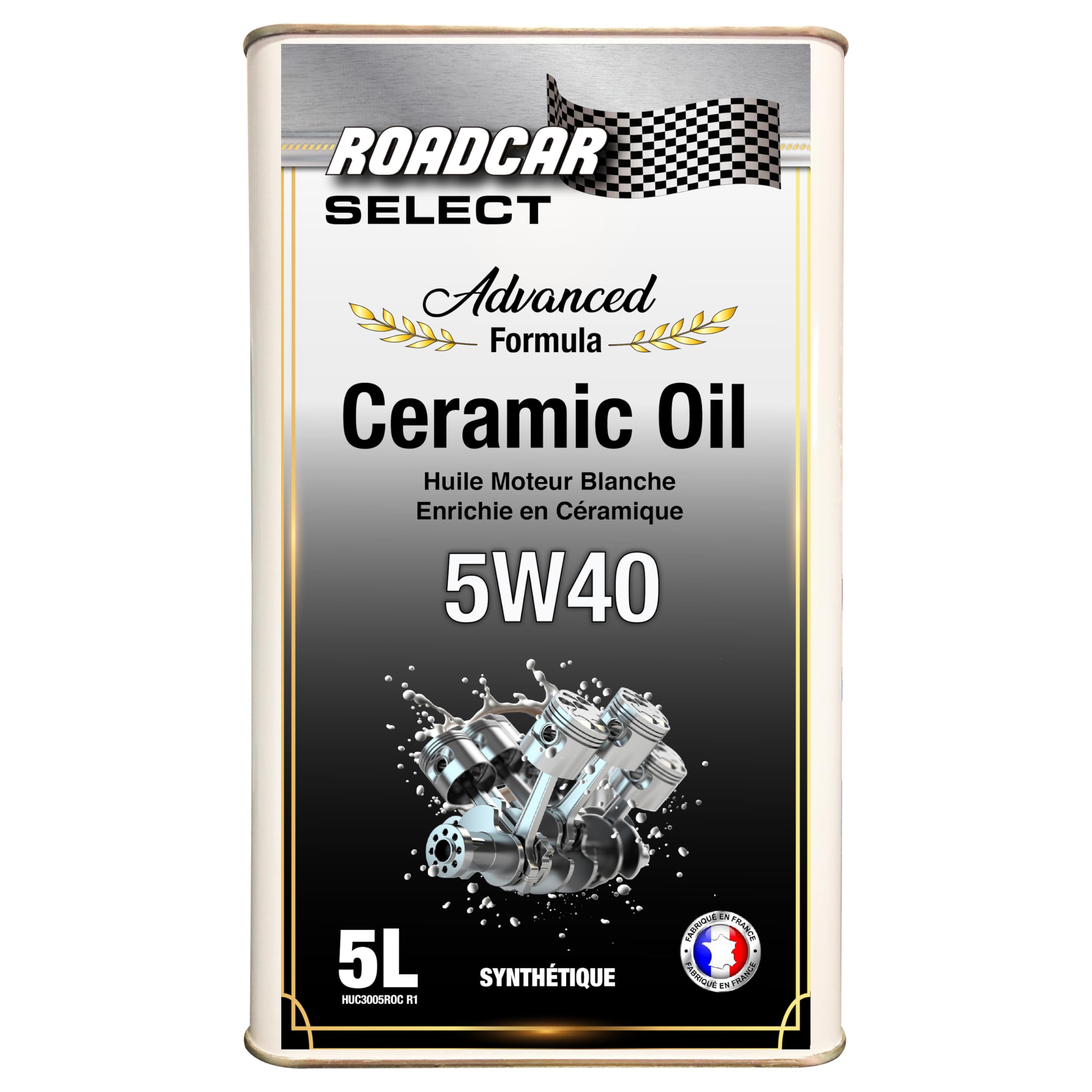 Huile moteur 5W40 céramique synthétique – 5L – Moteurs modernes avec FAP – Bidon métal – Fabriquée en France – Roadcar® Select