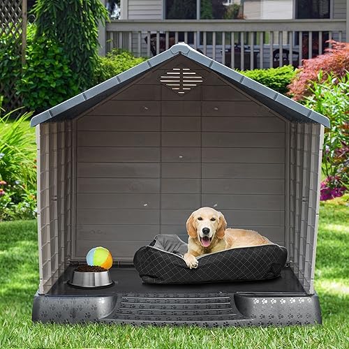 Vista 19 de YITAHOME Plastic Dog House, Waterproof Indoor Outdoor Doghouse for Large or Small Dog, with Air Vents and Elevated Floor, Easy Assemble and Clean