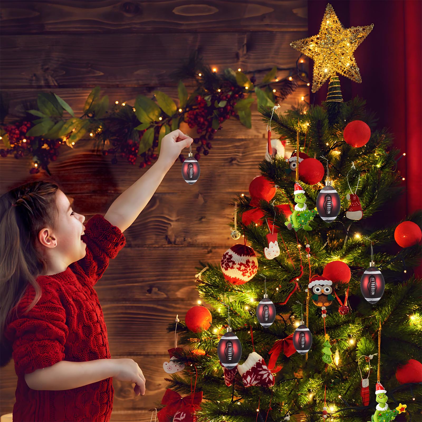 Lot de 18 boules de décoration pour sapin de Noël - Décoration de football - Bibelots pour maman - Jouet de Noël - Mini boule de Noël - Accessoires pour sapin de Noël