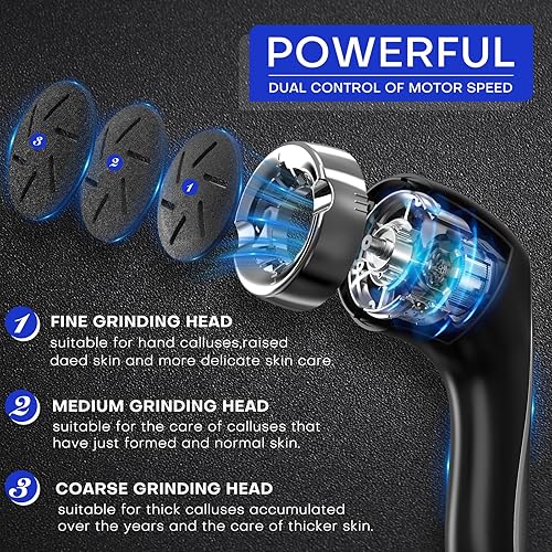 Miniatura 3 de Quitador eléctrico de callos para pies con aspiradora de caspa, kit de herramientas profesionales de pedicura con 3 rodillos, 2 velocidades y