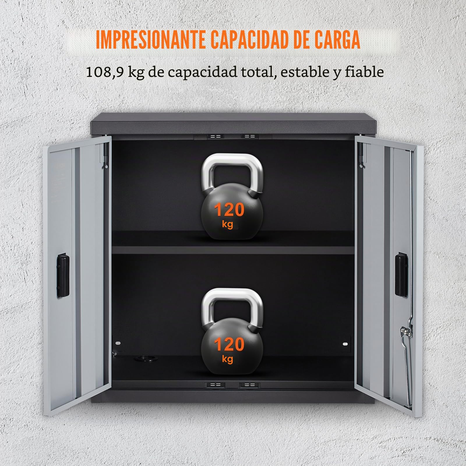 VEVOR Gabinete de Almacenamiento para Garaje 660x305x660 mm Armario de Herramientas Montado en Pared, Carga Total de 108,8 kg Estante Ajustable con Puerta Magnética para Taller, Almacén, Hogar, Negro