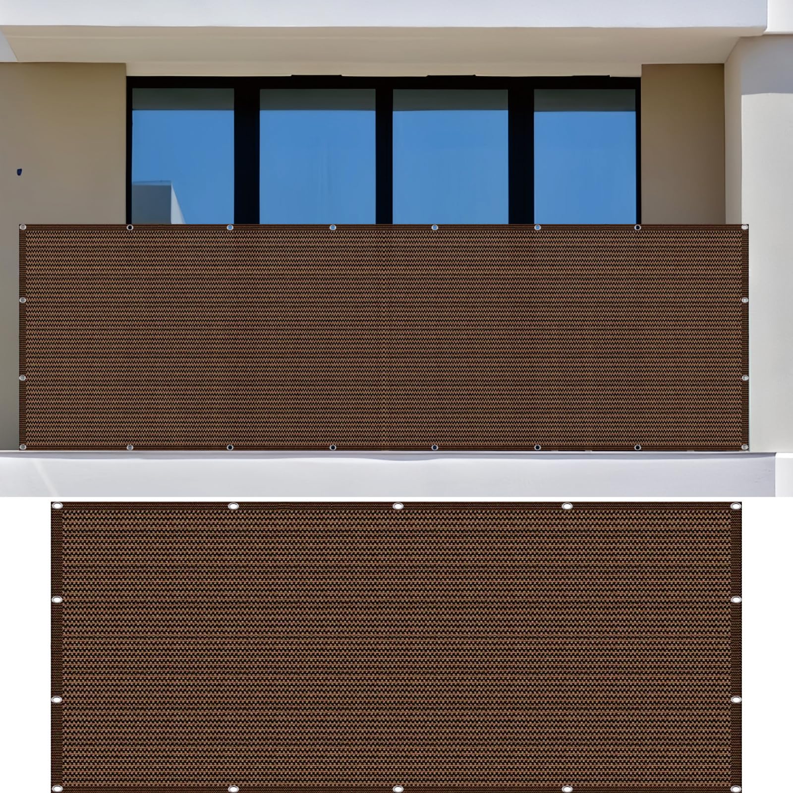 Copertura per Balcone 94 x 410 cm HDPE Antistrappo Protezione Traspirabilità Protezione UV 95% Privacy, Frangivista Balcone Schermi con Corda Fascette pour Terrasse, Marrone
