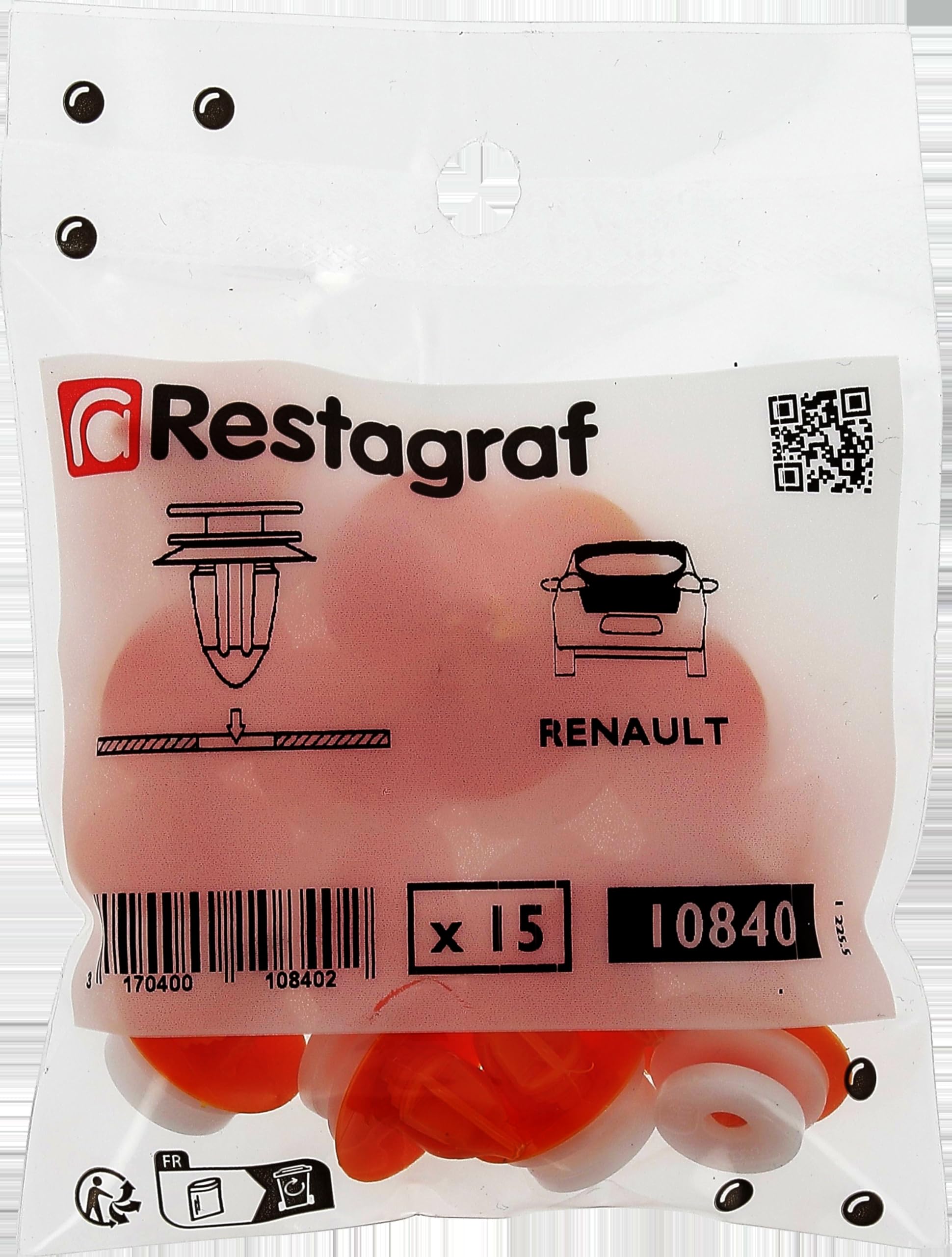 Interior Trim Panel Clip for Renault Vehicles, 8.2 mm Punch, Pack of 15