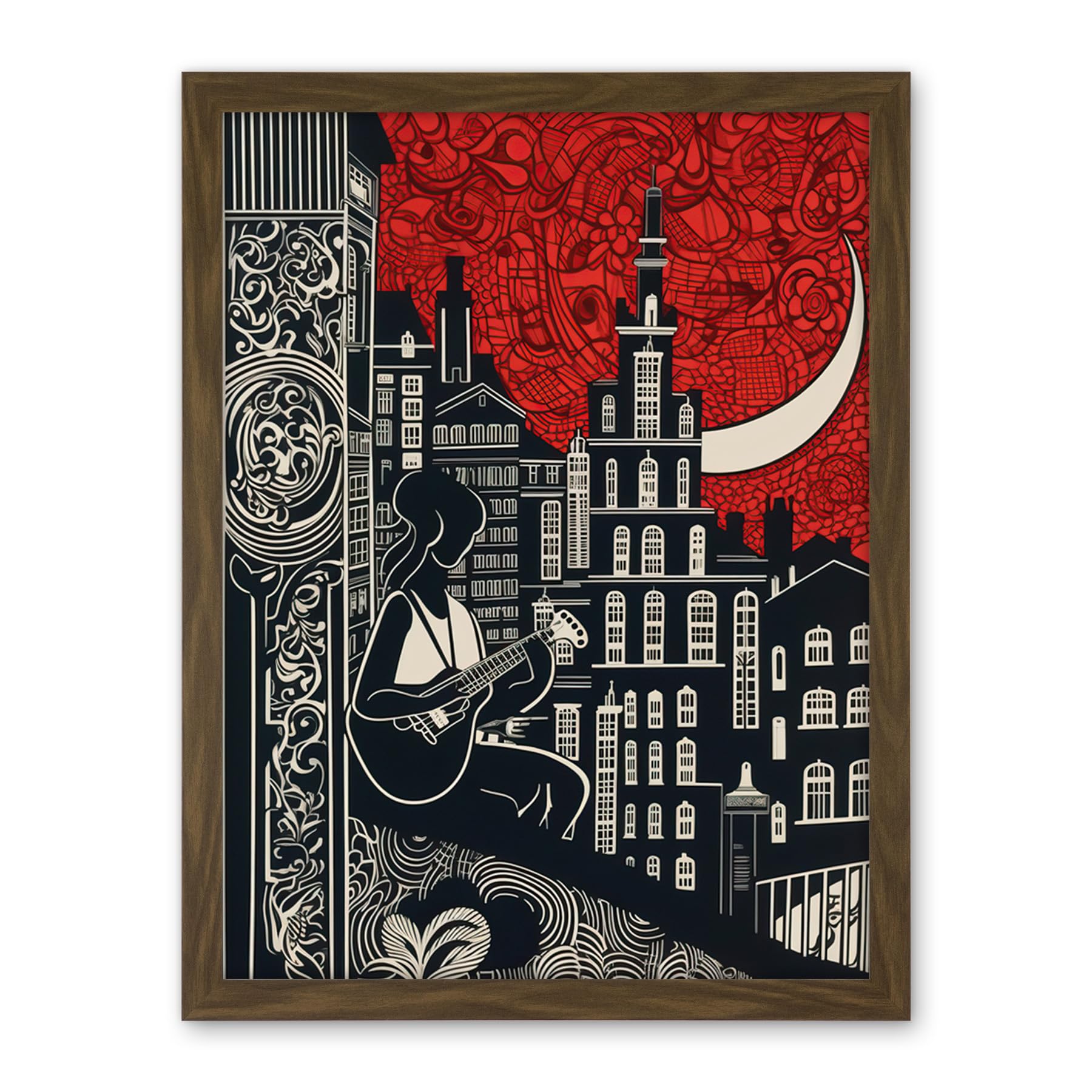 Artery8 Street Musician Guitarist in Edinburgh Cityscape Artwork Framed Wall Art Print 18X24 Inch
