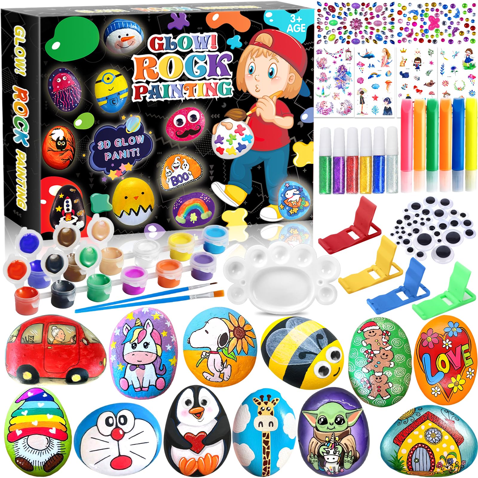 MULEVIP Piedras Para Pintar,Pinturas Creativas con 12 Rocas y 24 Pinturas,Juego de Pintura de Piedras Que Brillan En la Oscuridad,Manualidades Niños,Creativa Kit Pintura Niños de 3 4 5 6 7 8 Años ZQEJEFD Conchas que Brillan en la Oscuridad Pintar Manualidades para Niños, Kit Pintura de Conchas para Niños, Juego de Pintura de Conchas, Juegos de Manualidades Niña, Regalos para Niños de 5-10 Años