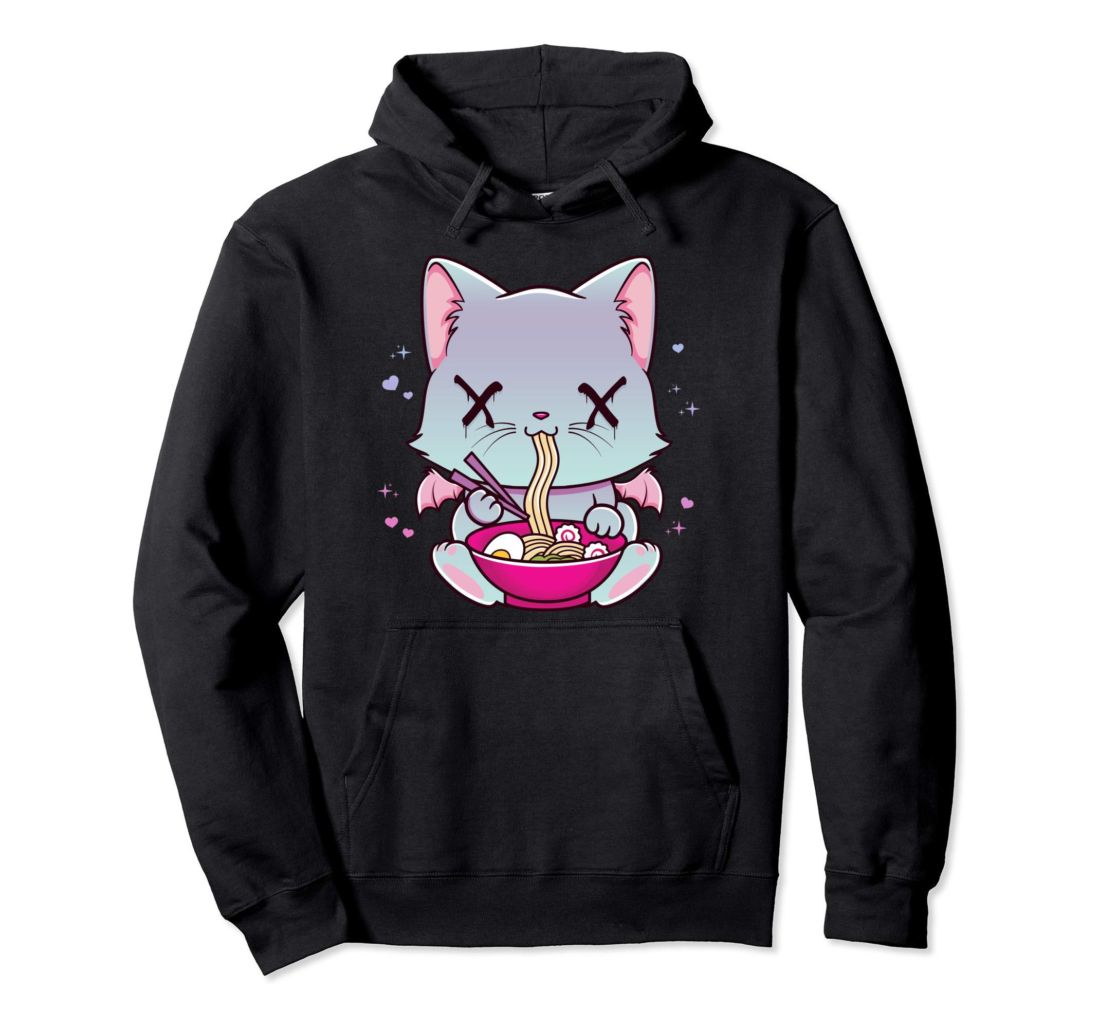 Kawaii Japanese Anime Cat Ramen Hoodie - Creepy Pastel Goth Pullover Hoodie