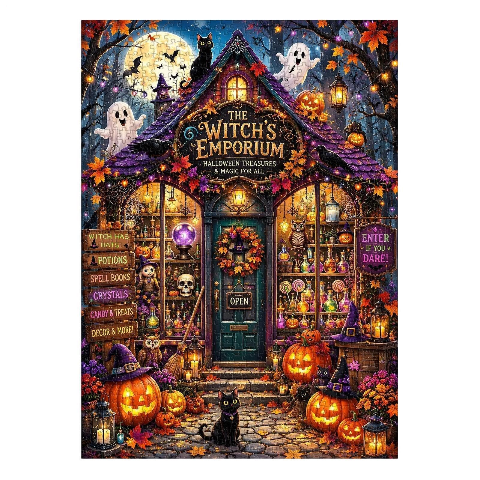 Puzzle de Halloween de 1000 piezas coleccionable con calabazas y decoración de brujas 8