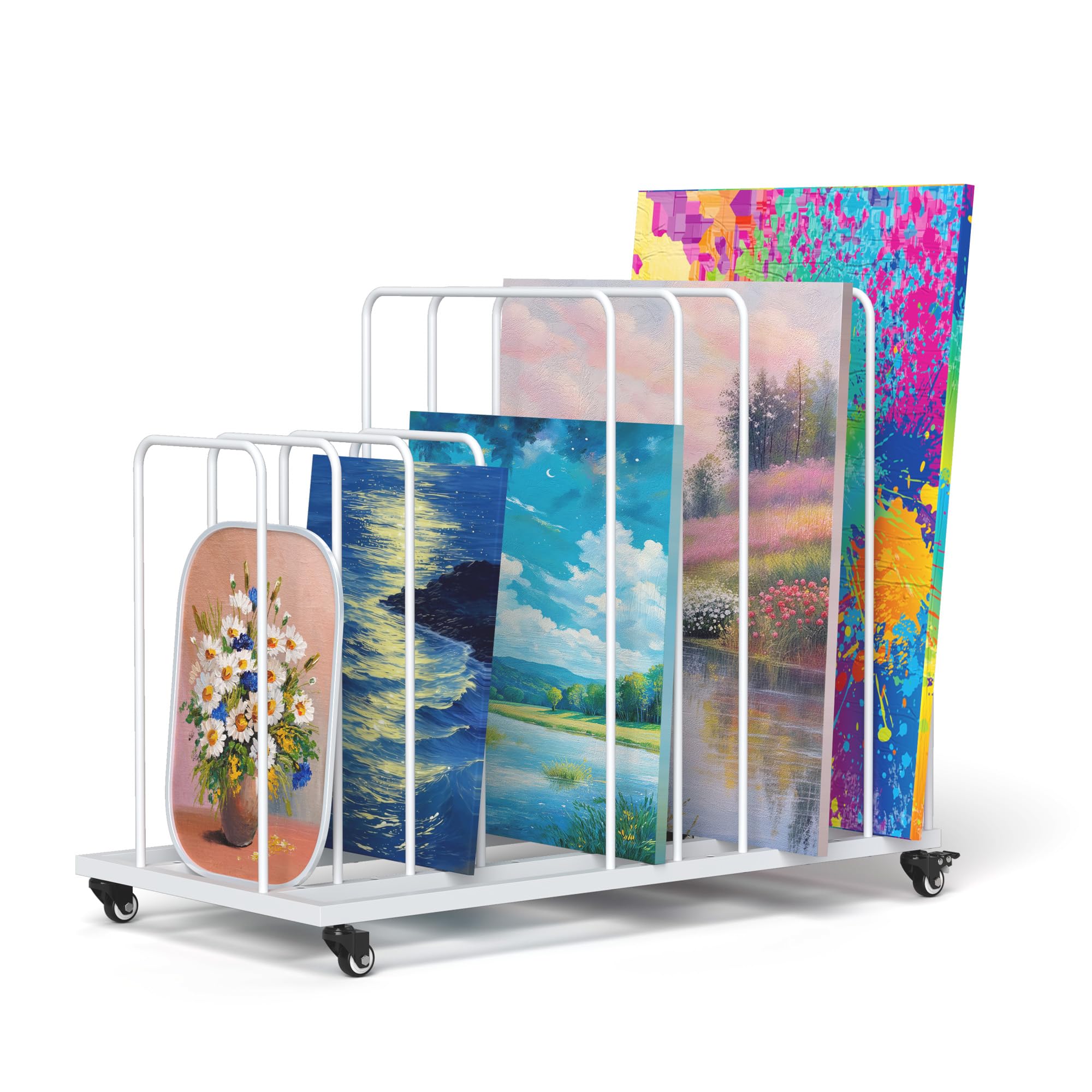 lesolar Art Drying Rack for Painting, Art Canvas Storage Rack with Wheels, Adjustable Art Storage Holders Display for Classroom, Craft Room, Canvas Boards, Panel, Frame, Drawing (White)