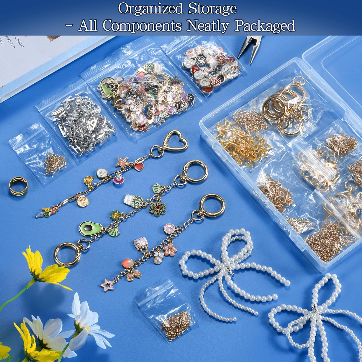 DRHWEFSQ 648Pcs Lip Gloss Keychain Making Kit, DIY Jewelry Supplies with 236 Charms, 50 Extender Chains, 60 Clips, 300 Jump Rings & Plier for Custom Keychains, Bags, Handmade Gifts