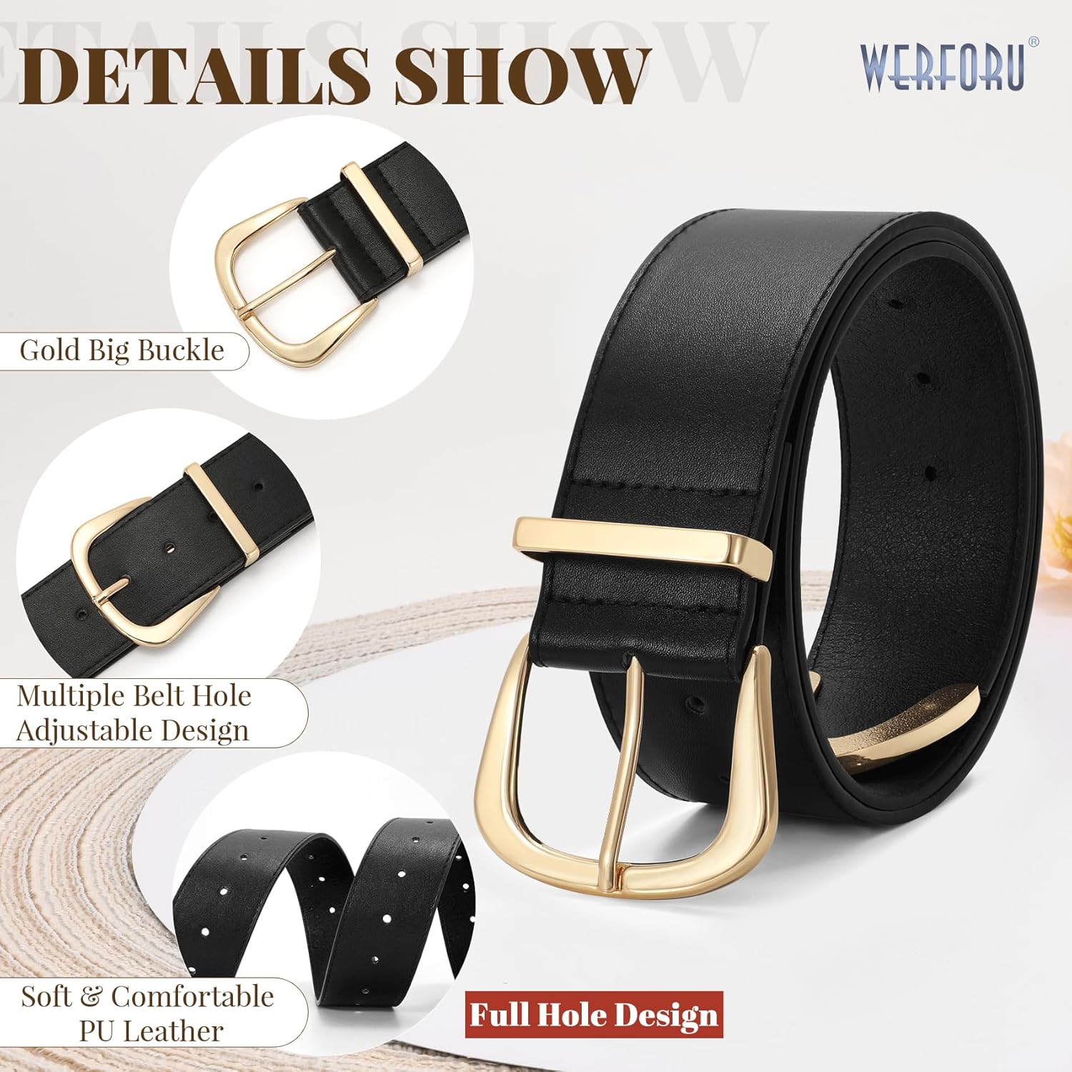 WERFORU Women Wide Leather Belt Women Fashion Wide Belt for Dresses Jeans Ladies Fashion Wide Belt with Gold Buckle - Image 5