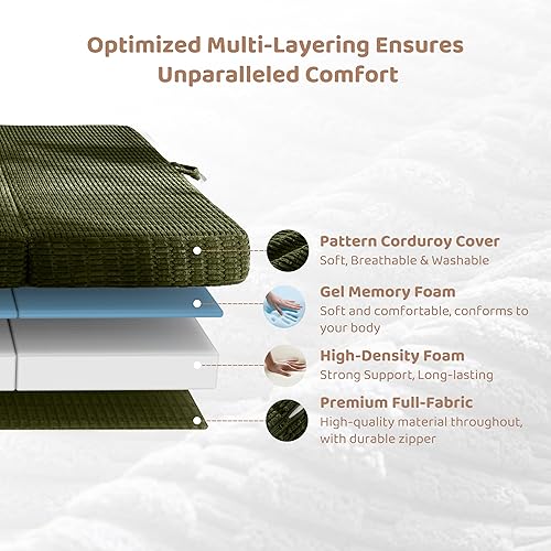 Miniatura 9 de BYBYME Colchón plegable de espuma viscoelástica, cubrecolchón plegable de gel de 6 pulgadas, almohadilla plegable suave para cama de invitados para