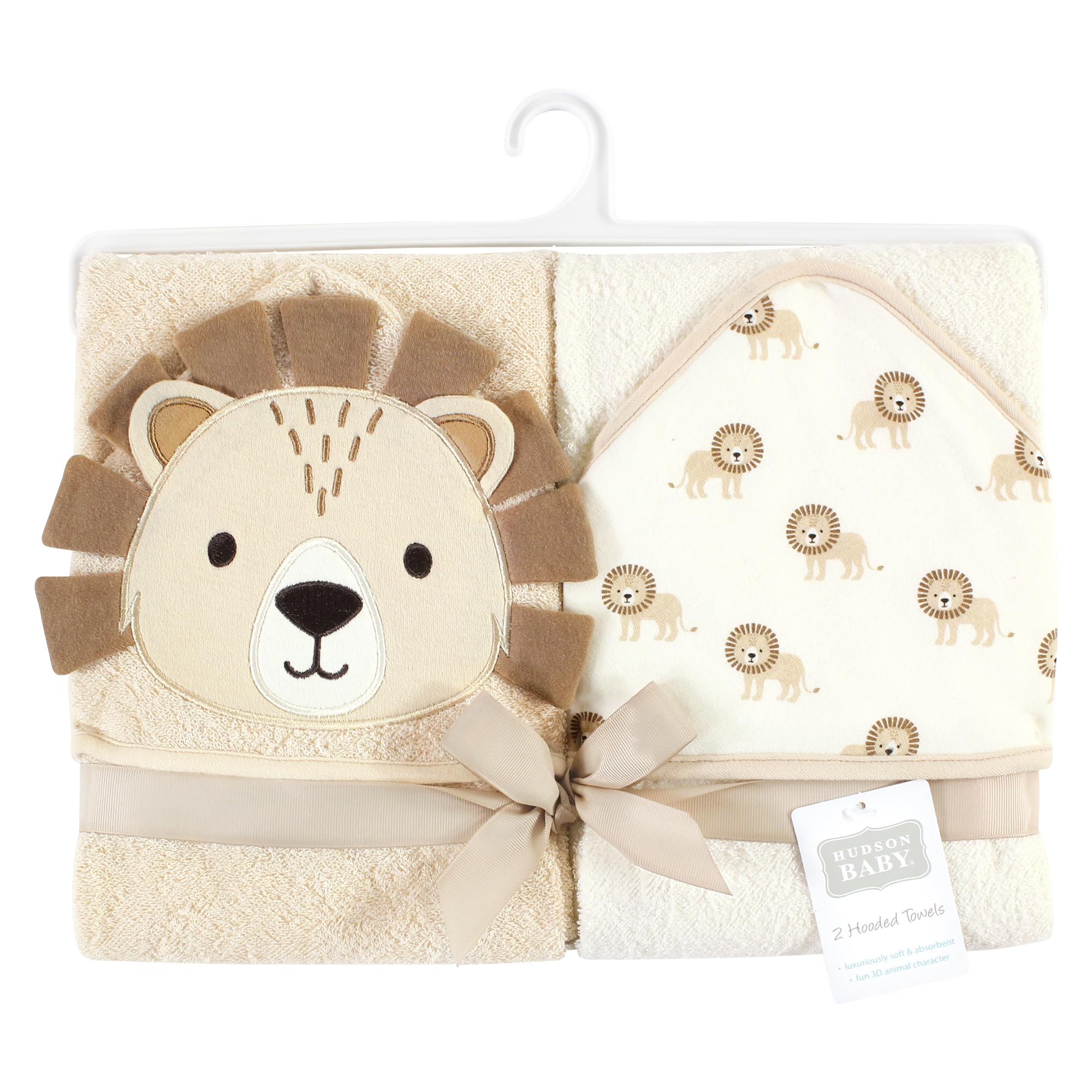 Hudson Baby Unisex Baby Cotton Animal Face Hooded Towel, Lion, One Size