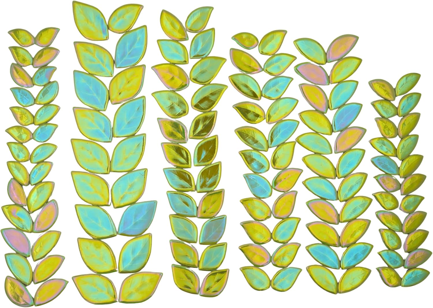 Yuvori Iridescent Emerald Green Ceramic Leaf Mosaic Tiles - Mixed Sizes 1.1 lbs for DIY Crafts, Garden Art, Indoor Outdoor Decor