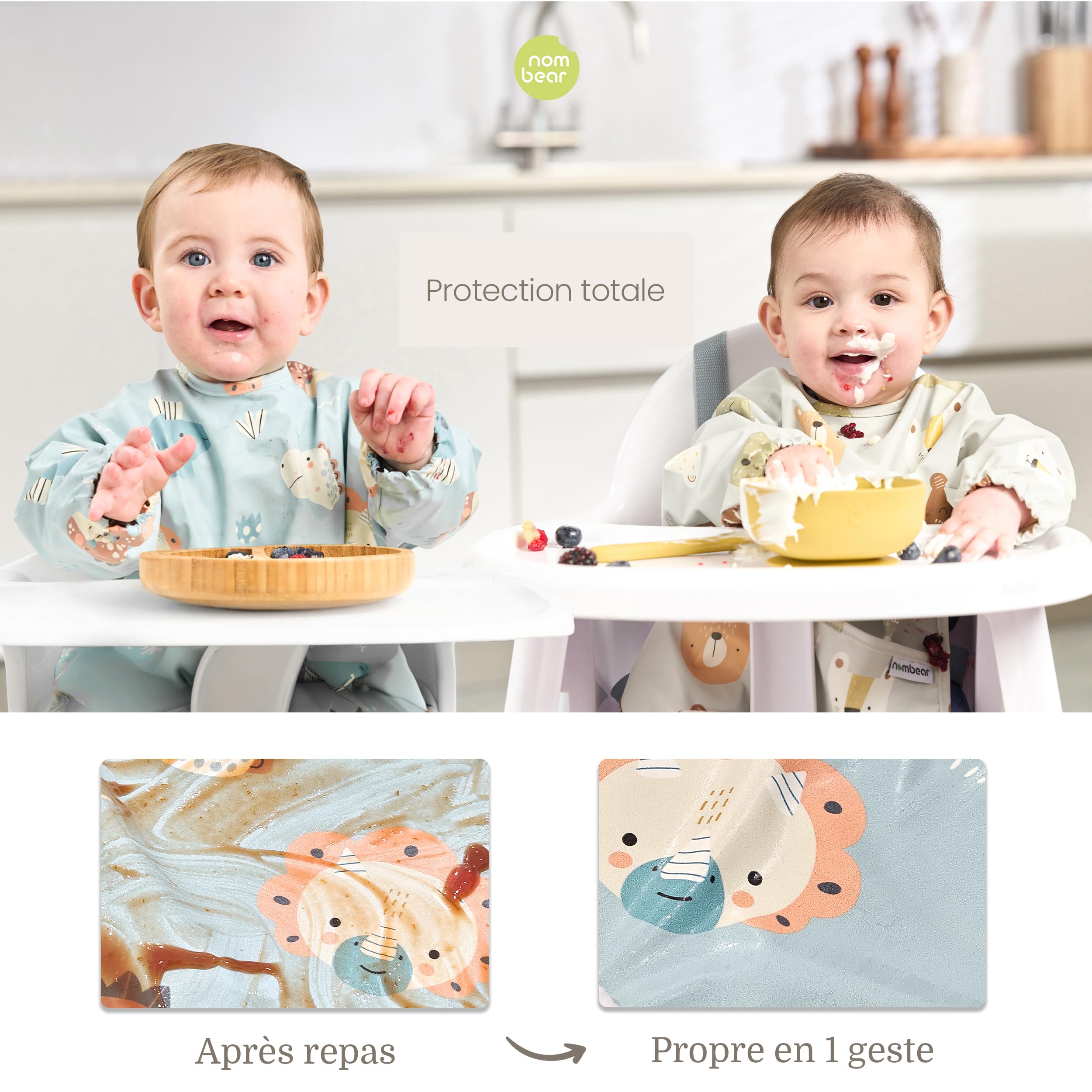 Bavoir Manches Longues pour Bébé - Bavoir Bébé Imperméable, Tablier Bebes pour Manger, Tablier Enfant Repas, Bavoirs DME, Blouse Bebe Repas