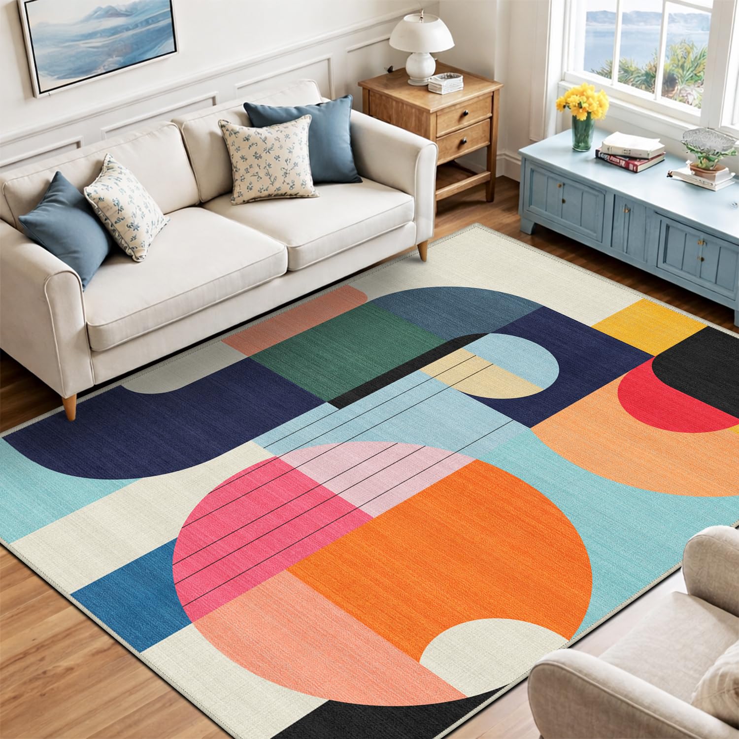 Photo 1 of Snapjet 5x7 Area Rug Colorful Boho Geometric Carpet Modern Abstract Large Rug for Living Room Bedroom Machine Washable Non-Slip Rug for Dining Room Kids Playroom Office