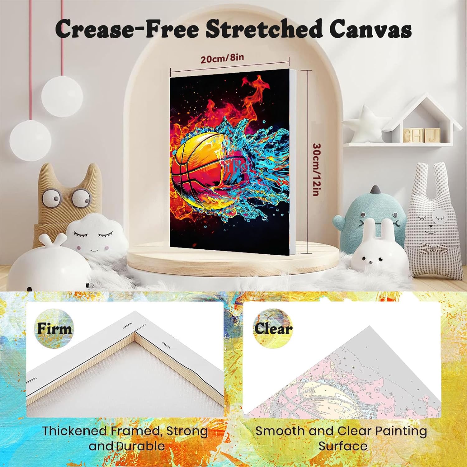 4 Pack Paint by Numbers for Beginners with Framed Canvas - with Wooden Easel, Ball Sports Paint by Number, Easy Cartoon Acrylic Oil Painting Kits on Canvas with Brushes for Home Wall Decor (8x12 inch)