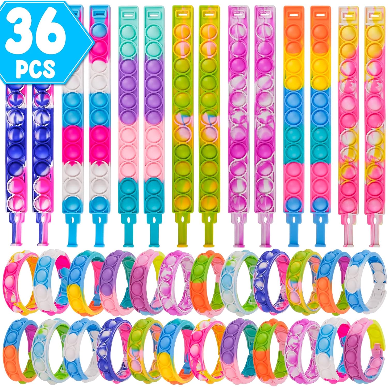 yingd 36pcs Pop it Bracelet, Fidget Bracelet Pop Bracelet it Pack