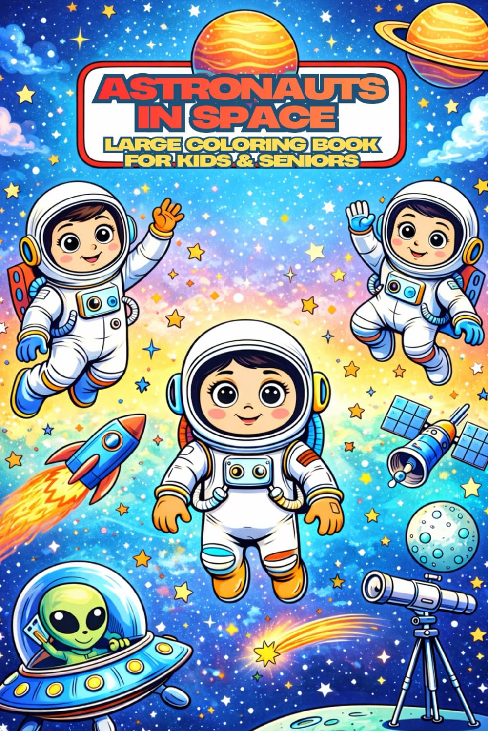 Astronauts in Space – Large Coloring Book for Kids & Seniors: 79 relaxing coloring pages with astronauts, rockets and planets – Space coloring book with blank pages