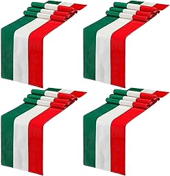 Kingdder 4 Pcs Italy Table Runner Italian Themed Party Decoration 13" x 72" Linen Red Green and White Striped Table Runner for Home Kitchen Dining Room Dinner Home Linen Decor