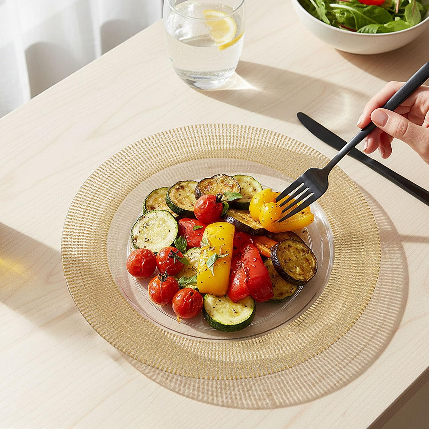 Elegant Round White Plastic Charger Plates with Gold Textured Rim - 13" (Pack of 4) - Premium Salad Plates For Birthday, Themed Events & Everyday Home Use, 3003