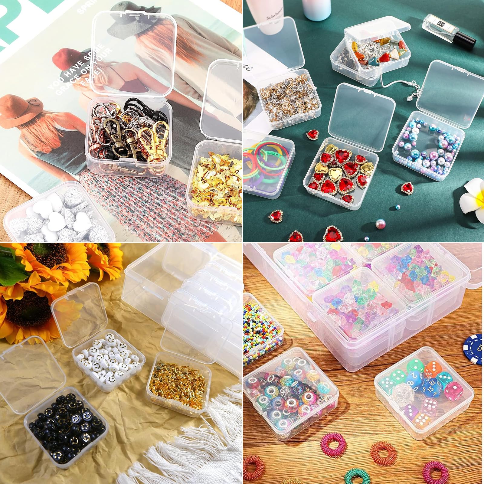 THYSSEN Perlen-Organizer Box – 60 Mini-Behälter In 2 Großen Boxen, Transparent, Mit Etiketten, Für Bastelzubehör